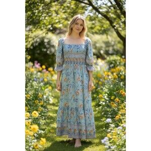 UIMLK smocked maxi pastel floral summer dress NWT size XXL summer vacation